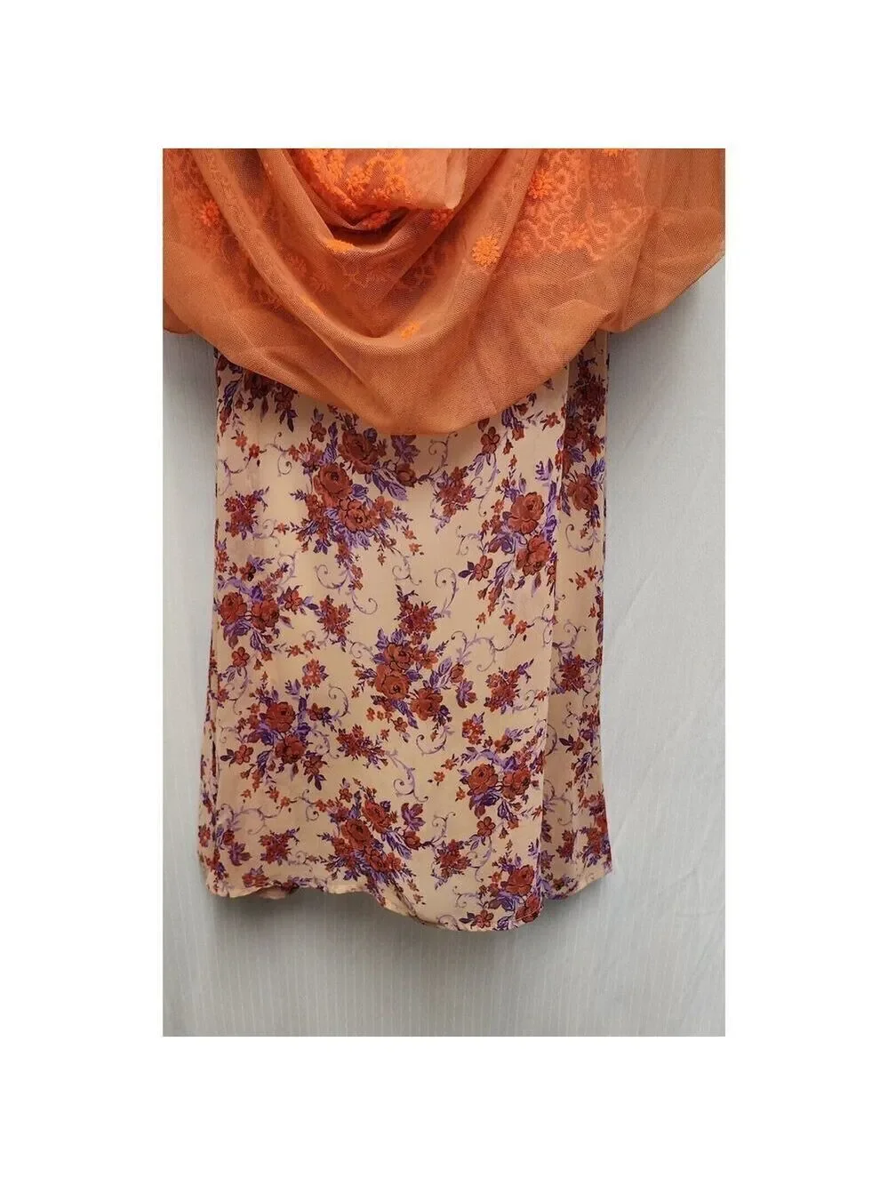 Anthropologie Uncle Frank Embroidered Mesh Overlay Neon Orange Floral Dress Sz M